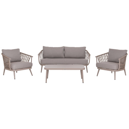 OUTDOOR LOUNGE SET 4-SEAT WILLA HM6505.02 ALUMINUM-ROPE IN BEIGE--CUSHIONS IN GREY