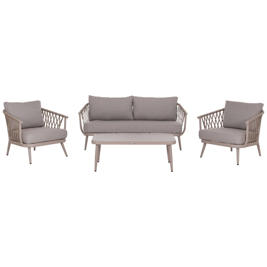 OUTDOOR LOUNGE SET 4-SEAT WILLA HM6505.02 ALUMINUM-ROPE IN BEIGE--CUSHIONS IN GREY