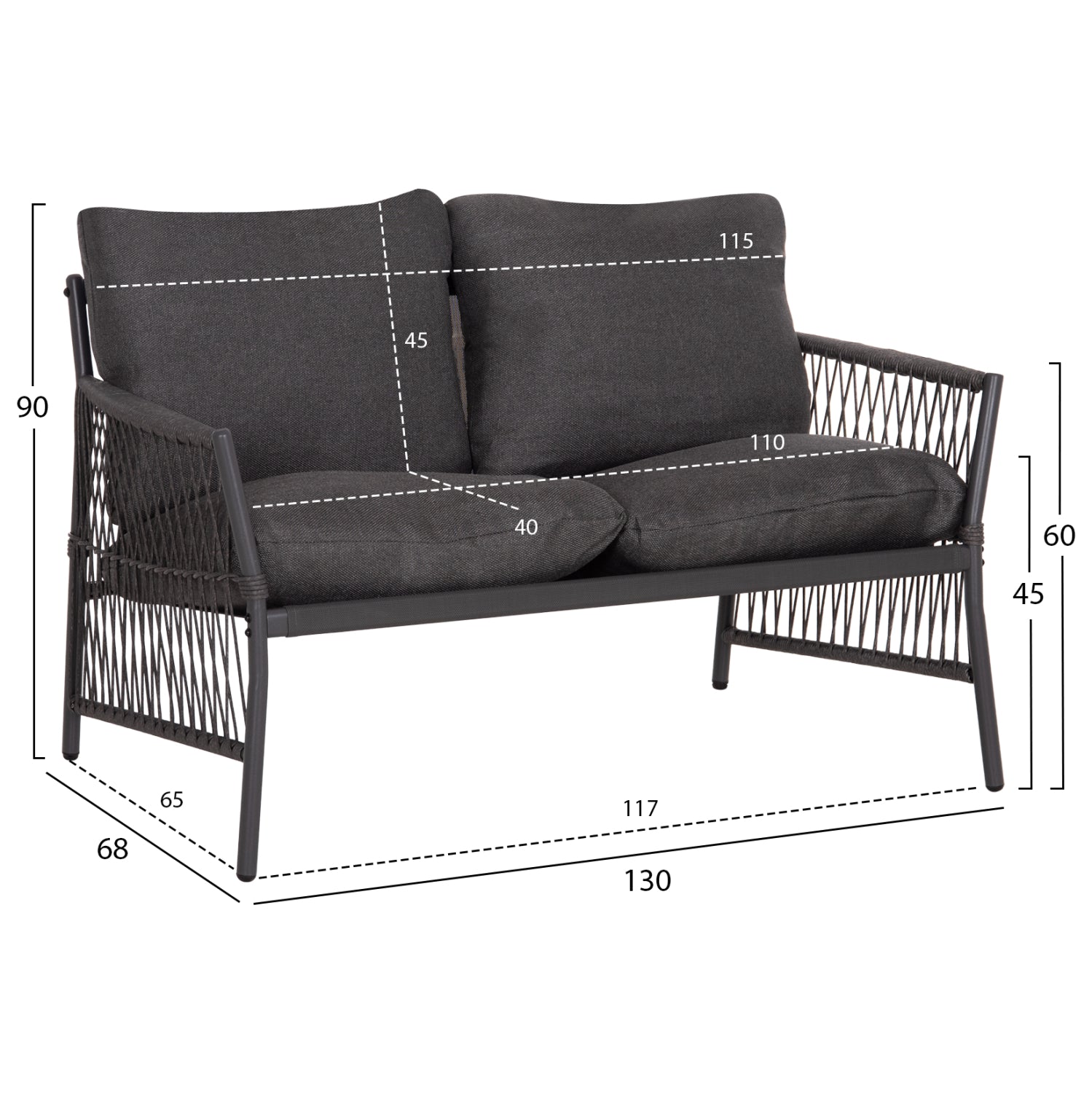 OUTDOOR LOUNGE SET 4-SEAT DEANDRA HM6507.01 METAL & CUSHIONS IN GREY