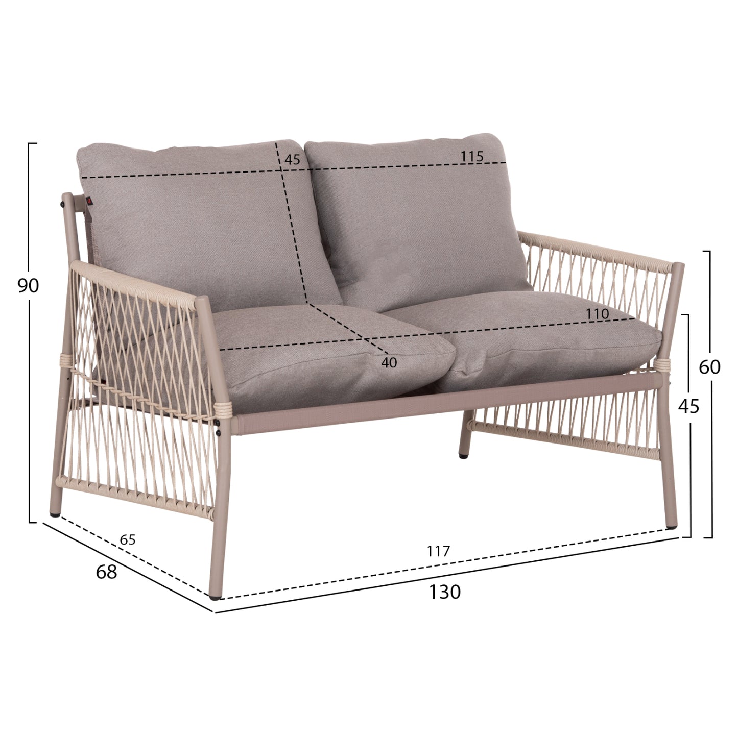 OUTDOOR LOUNGE SET 4-SEAT DEANDRA HM6507.02 CHAMPAGNE COLOR METAL--GREY CUSHIONS