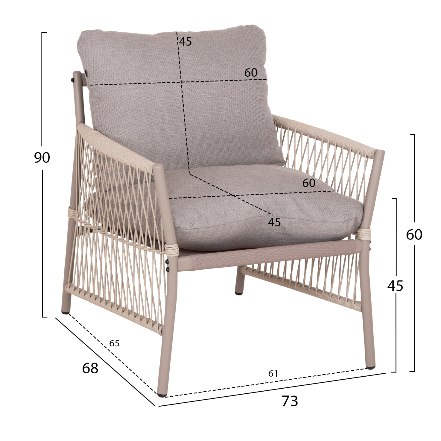 OUTDOOR LOUNGE SET 4-SEAT DEANDRA HM6507.02 CHAMPAGNE COLOR METAL--GREY CUSHIONS