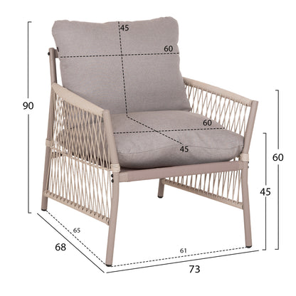 OUTDOOR LOUNGE SET 4-SEAT DEANDRA HM6507.02 CHAMPAGNE COLOR METAL--GREY CUSHIONS