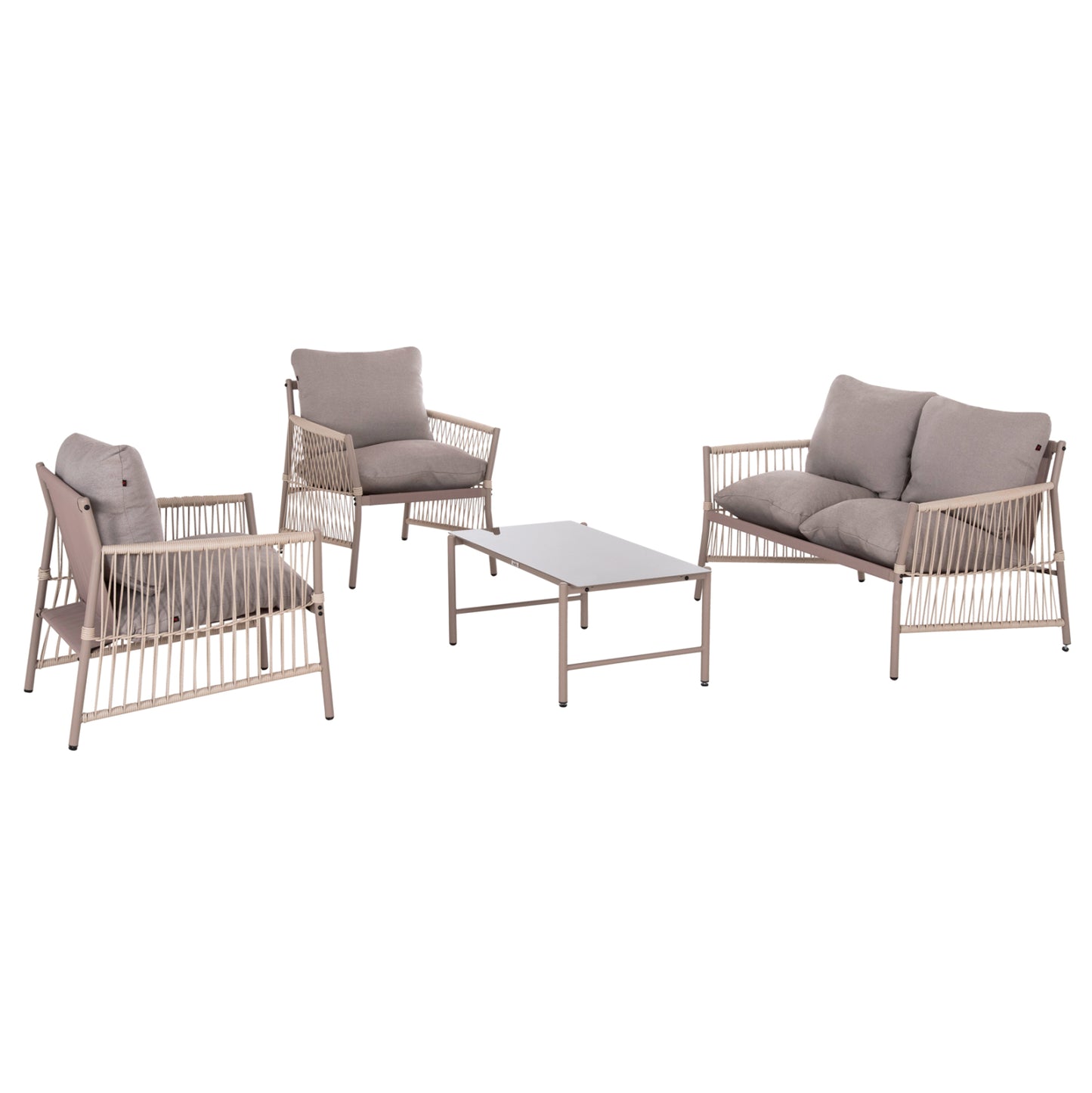 OUTDOOR LOUNGE SET 4-SEAT DEANDRA HM6507.02 CHAMPAGNE COLOR METAL--GREY CUSHIONS