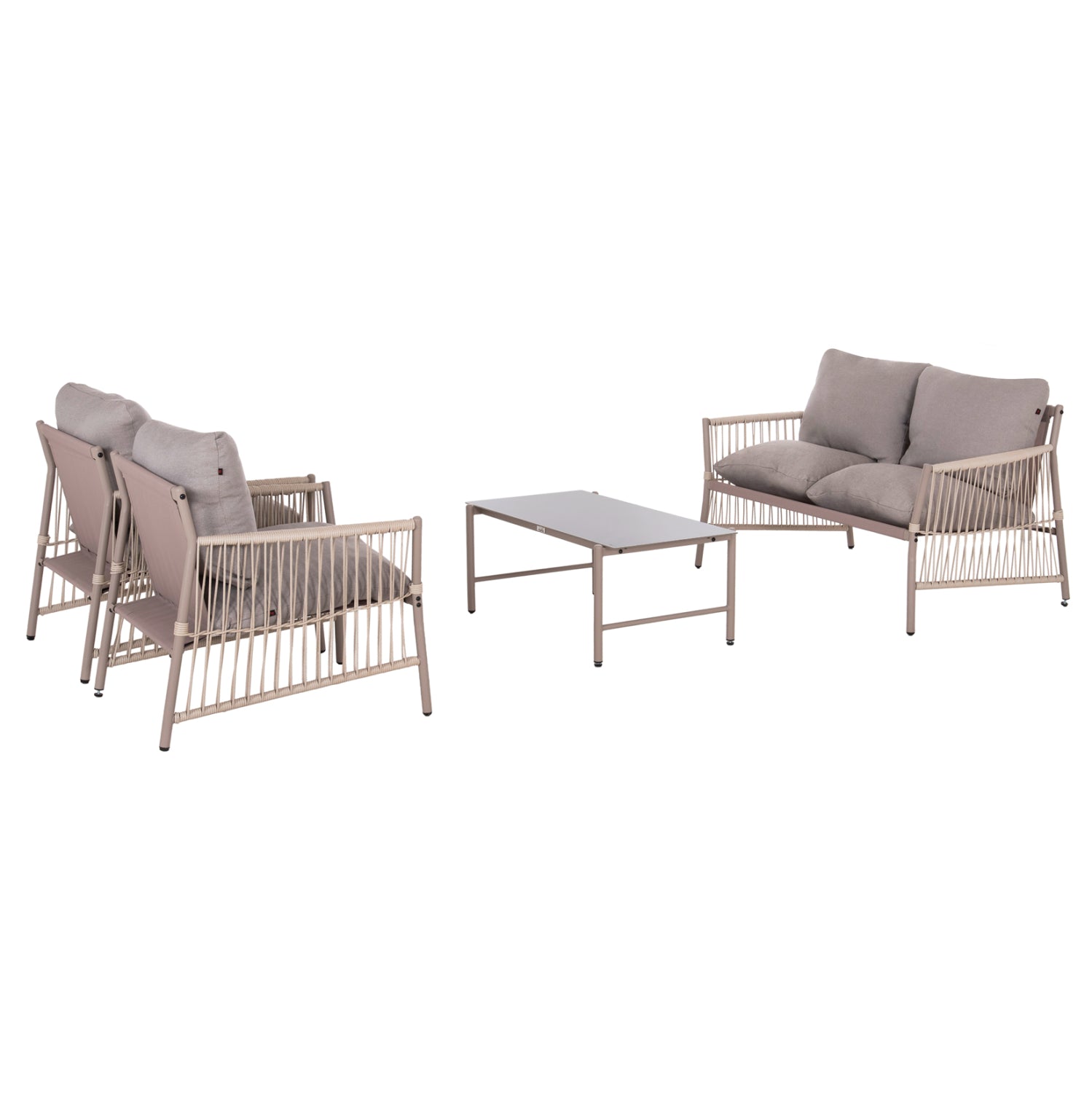 OUTDOOR LOUNGE SET 4-SEAT DEANDRA HM6507.02 CHAMPAGNE COLOR METAL--GREY CUSHIONS
