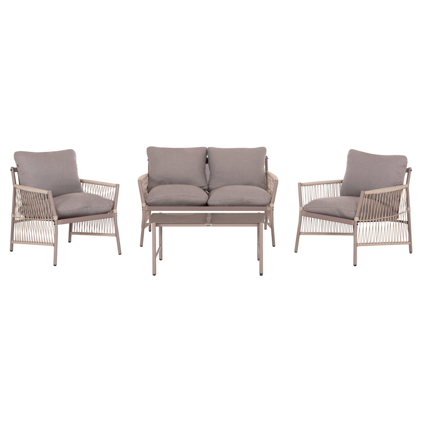 OUTDOOR LOUNGE SET 4-SEAT DEANDRA HM6507.02 CHAMPAGNE COLOR METAL--GREY CUSHIONS