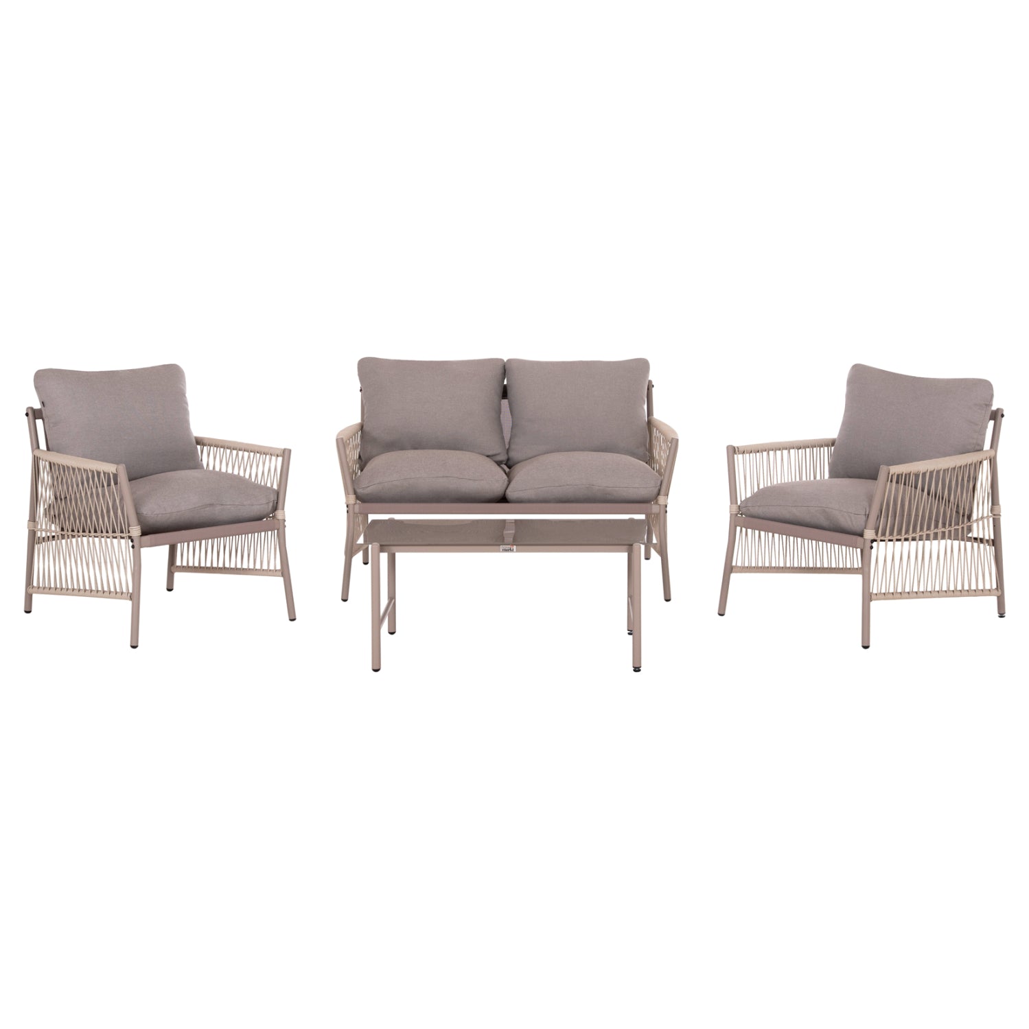 OUTDOOR LOUNGE SET 4-SEAT DEANDRA HM6507.02 CHAMPAGNE COLOR METAL--GREY CUSHIONS