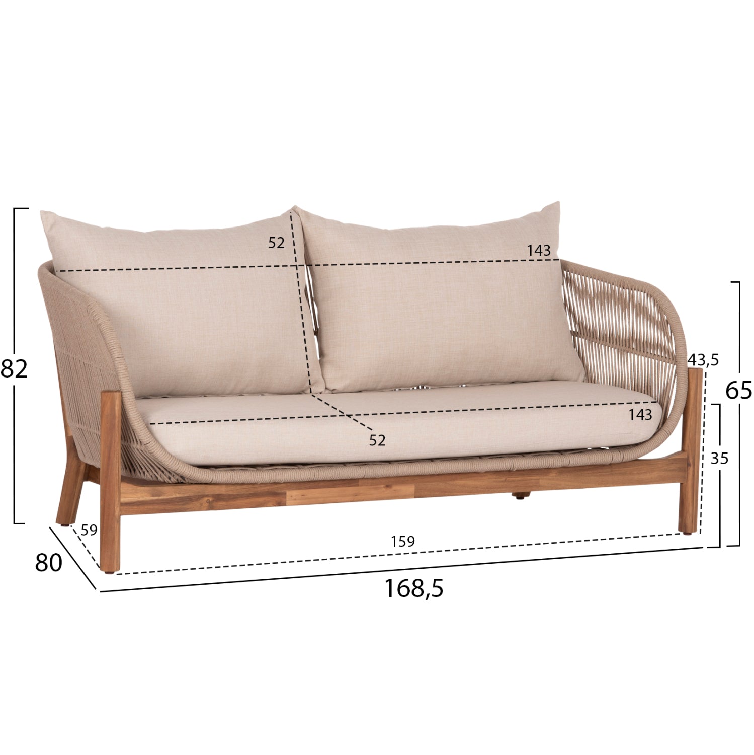 OUTDOOR LOUNGE SET 4PCS SANJI HM21213 ACACIA WOOD-ALUMINUM FRAME-ROPE