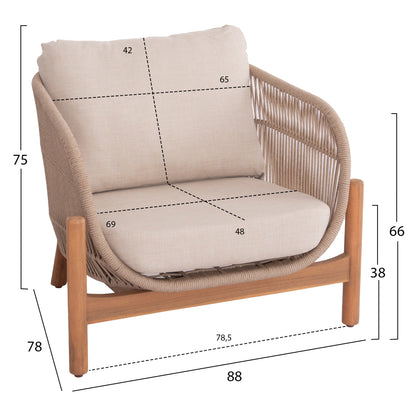 OUTDOOR LOUNGE SET 4PCS SANJI HM21213 ACACIA WOOD-ALUMINUM FRAME-ROPE