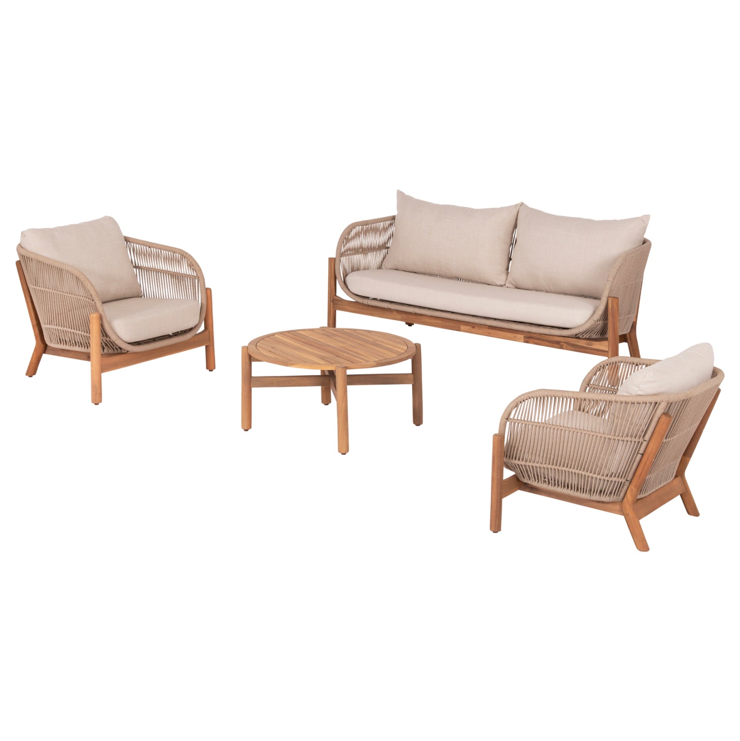 OUTDOOR LOUNGE SET 4PCS SANJI HM21213 ACACIA WOOD-ALUMINUM FRAME-ROPE