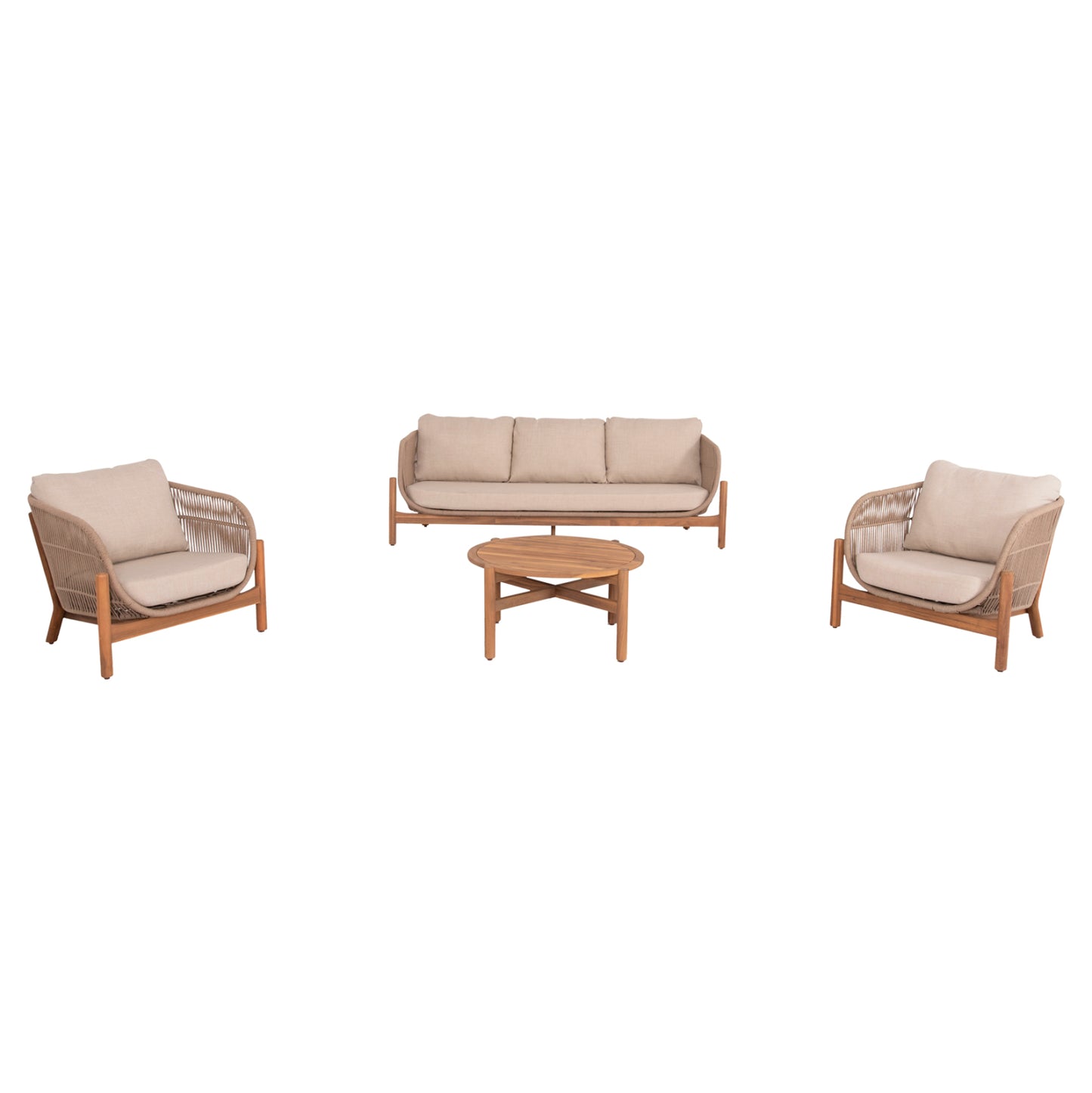 OUTDOOR LOUNGE SET 4PCS SANJI HM21213 ACACIA WOOD-ALUMINUM FRAME-ROPE