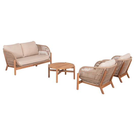 OUTDOOR LOUNGE SET 4PCS SANJI HM21213 ACACIA WOOD-ALUMINUM FRAME-ROPE