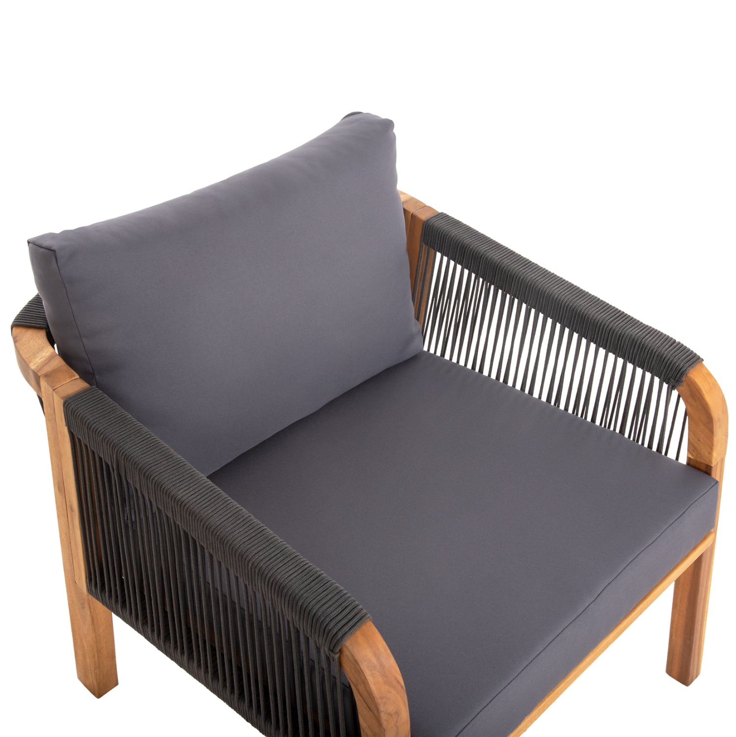 OUTDOOR LOUNGE SET 4PCS ROSSWELL HM6084.01 ACACIA WOOD-ROUND ROPE & CUSHIONS IN ANTHRACITE