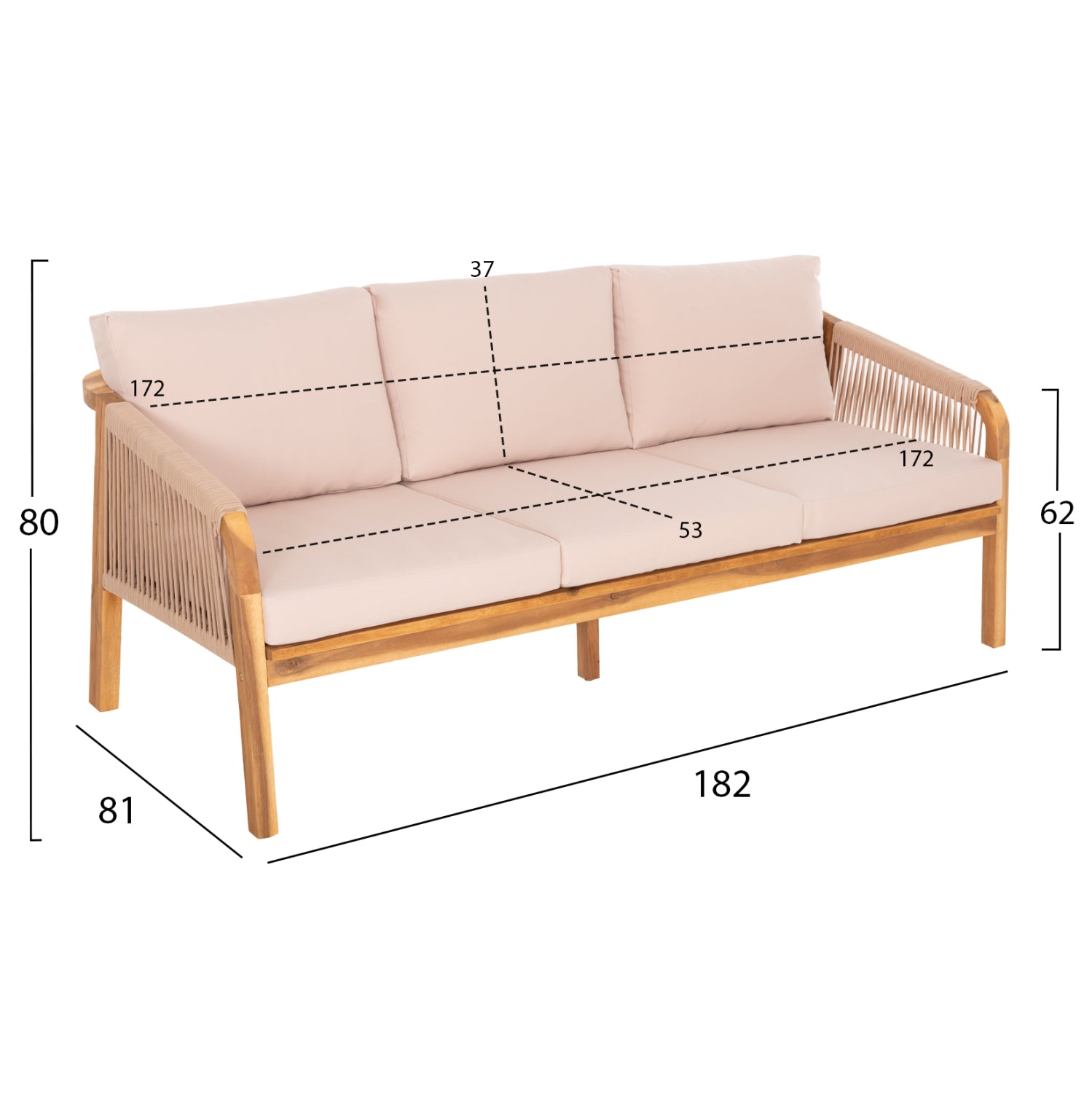 OUTDOOR LOUNGE SET 4PCS ROSSWELL HM6084.02 ACACIA WOOD-ROUND ROPE-BEIGE CUSHIONS