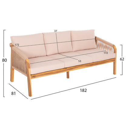 OUTDOOR LOUNGE SET 4PCS ROSSWELL HM6084.02 ACACIA WOOD-ROUND ROPE-BEIGE CUSHIONS