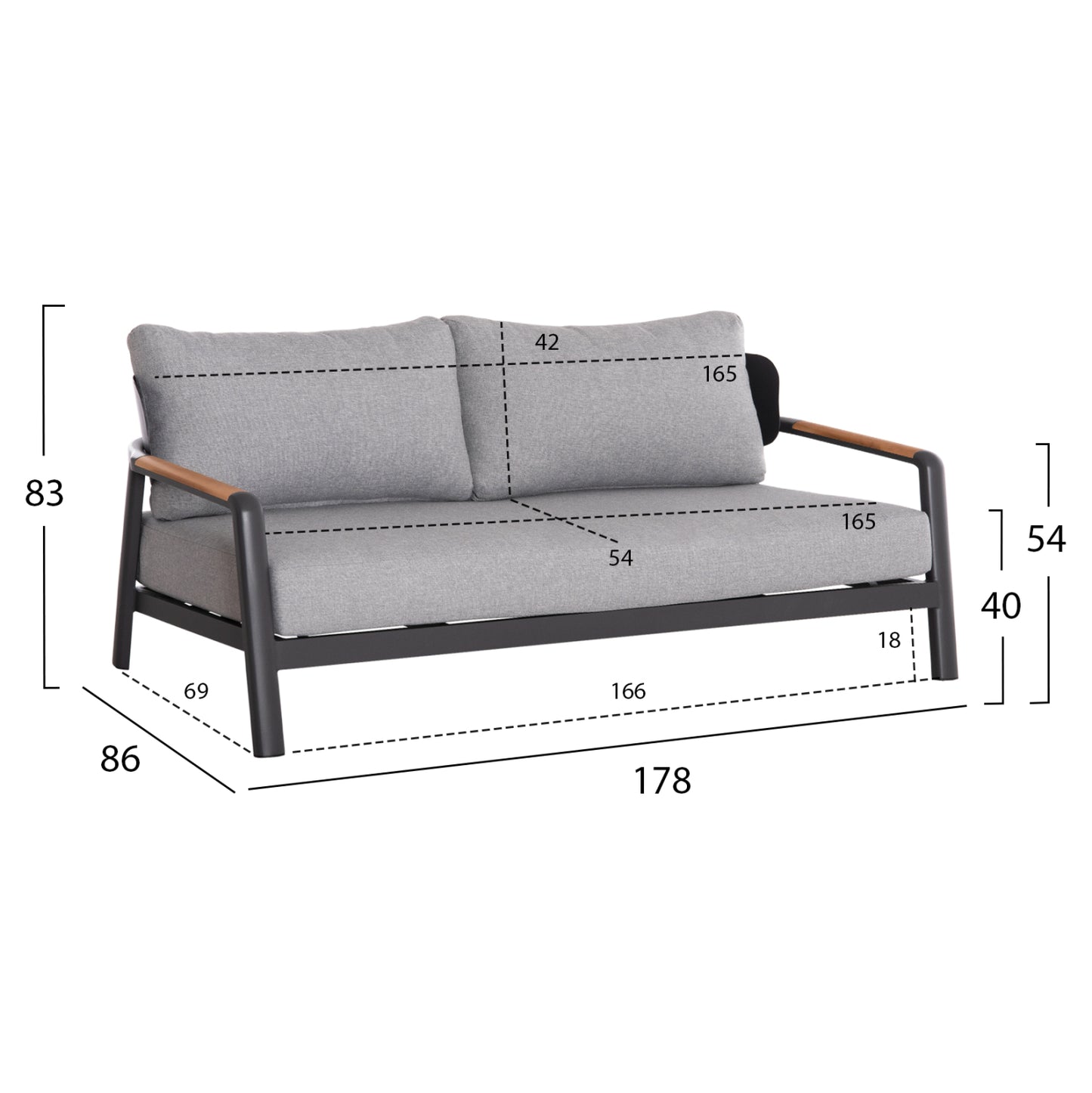 OUTDOOR LOUNGE SET 4PCS ELARA HM6195.01 DARK GREY ALUMINUM-GREY OLEFIN-TEAK WOOD