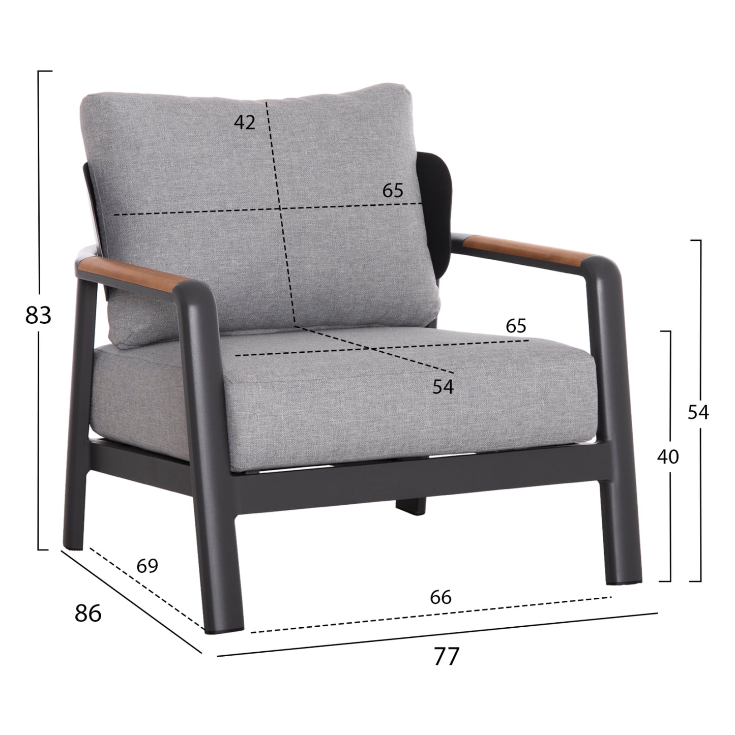 OUTDOOR LOUNGE SET 4PCS ELARA HM6195.01 DARK GREY ALUMINUM-GREY OLEFIN-TEAK WOOD