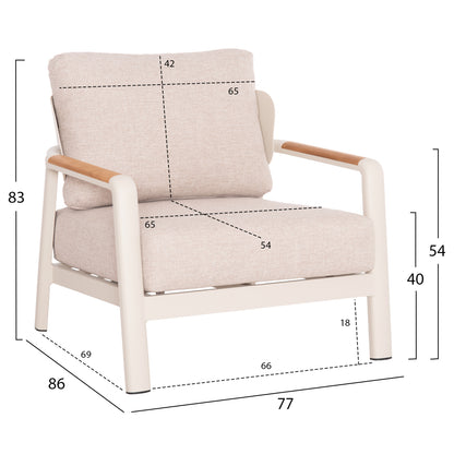 OUTDOOR LOUNGE SET 4PCS ELARA HM6195.05 BEIGE ALUMINUM-BEIGE OLEFIN-TEAK WOOD