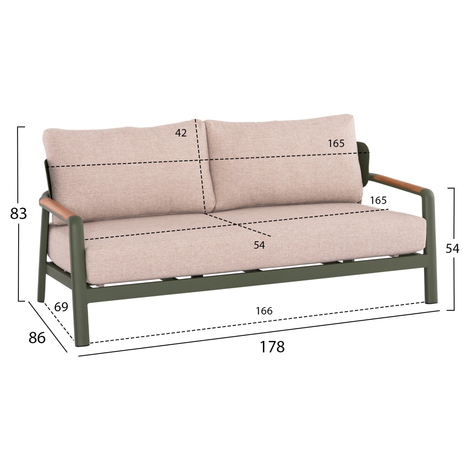 OUTDOOR LOUNGE SET 4PCS ELARA HM6195.06 GREEN ALUMINUM-BEIGE OLEFIN-TEAK WOOD