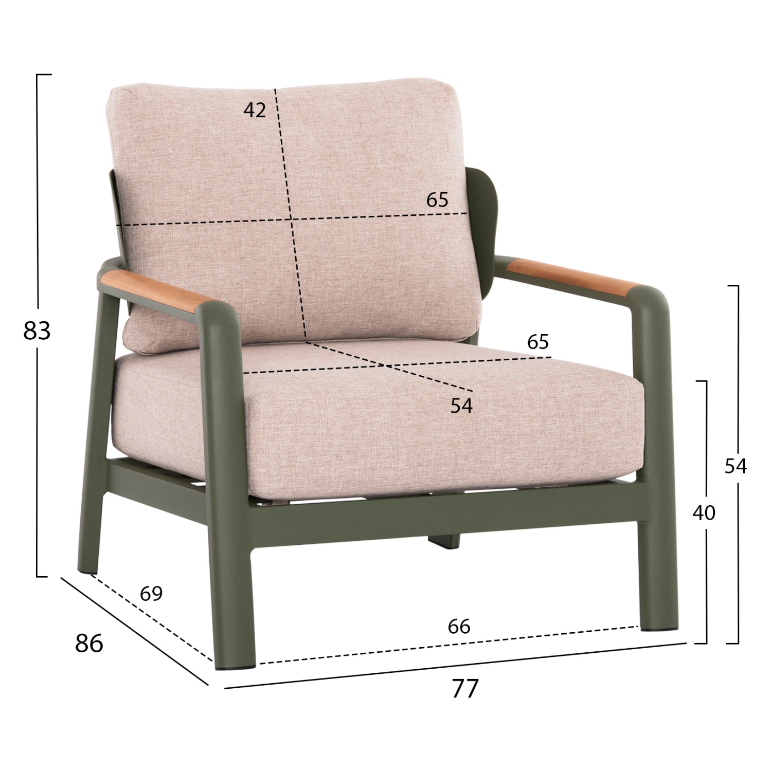 OUTDOOR LOUNGE SET 4PCS ELARA HM6195.06 GREEN ALUMINUM-BEIGE OLEFIN-TEAK WOOD