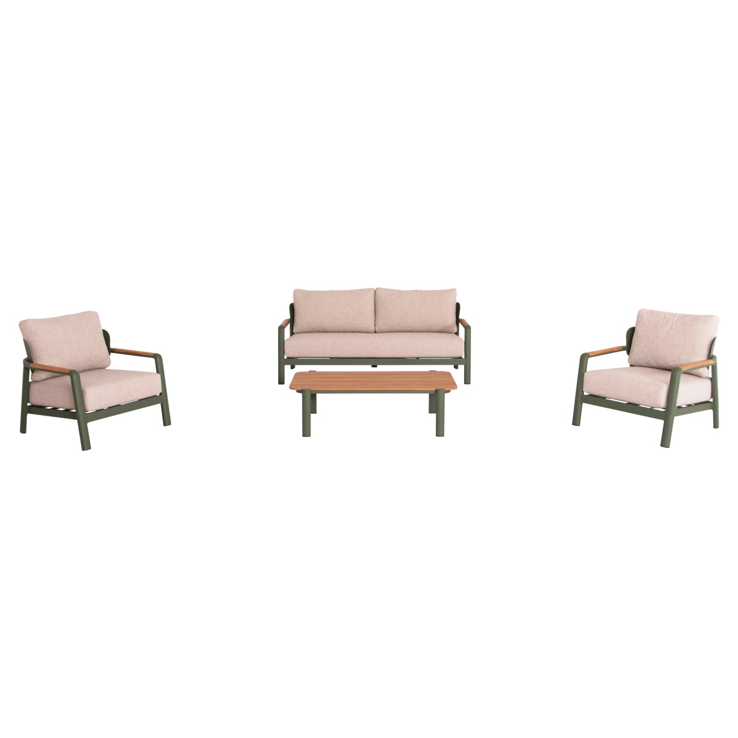 OUTDOOR LOUNGE SET 4PCS ELARA HM6195.06 GREEN ALUMINUM-BEIGE OLEFIN-TEAK WOOD
