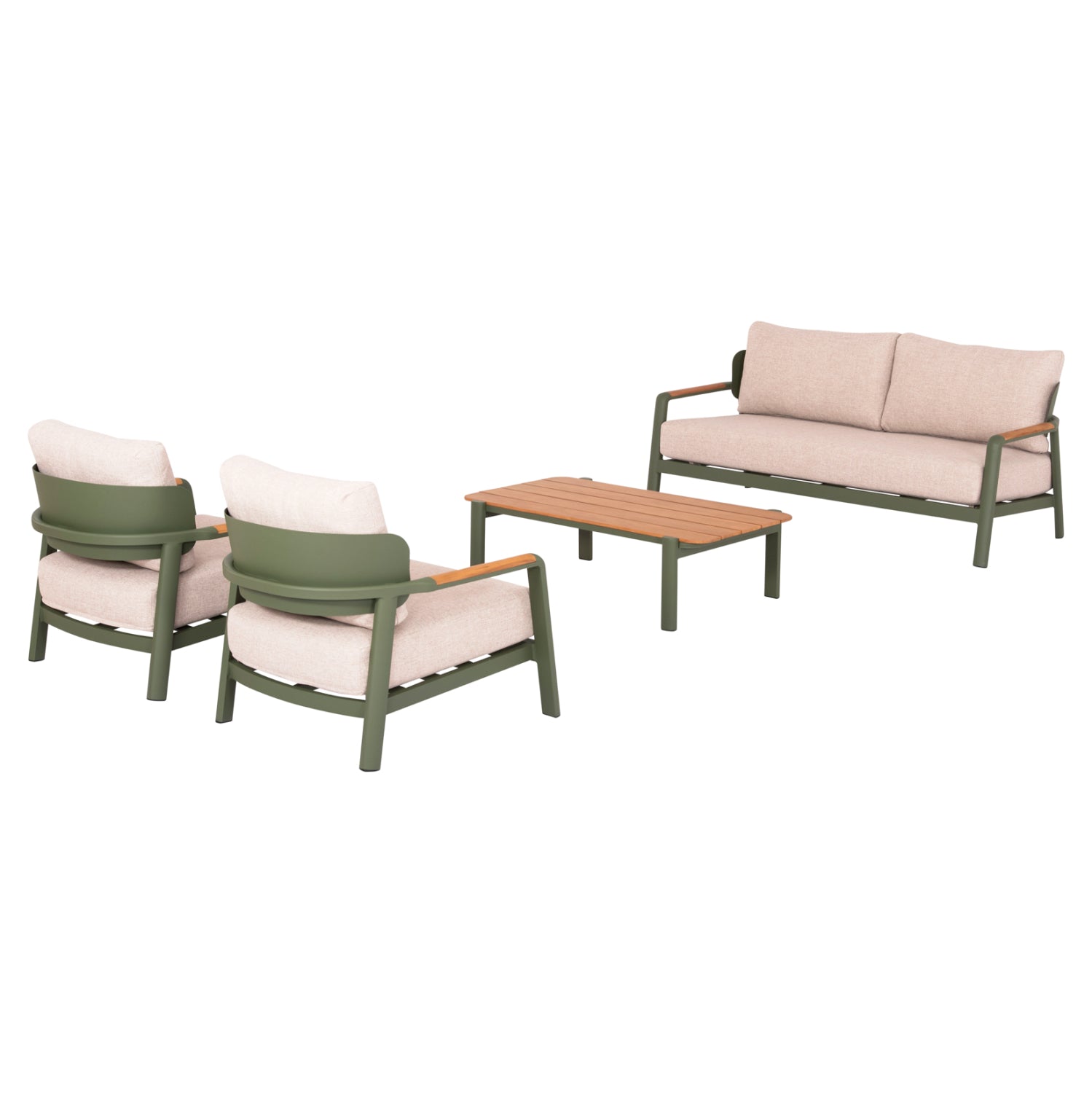 OUTDOOR LOUNGE SET 4PCS ELARA HM6195.06 GREEN ALUMINUM-BEIGE OLEFIN-TEAK WOOD