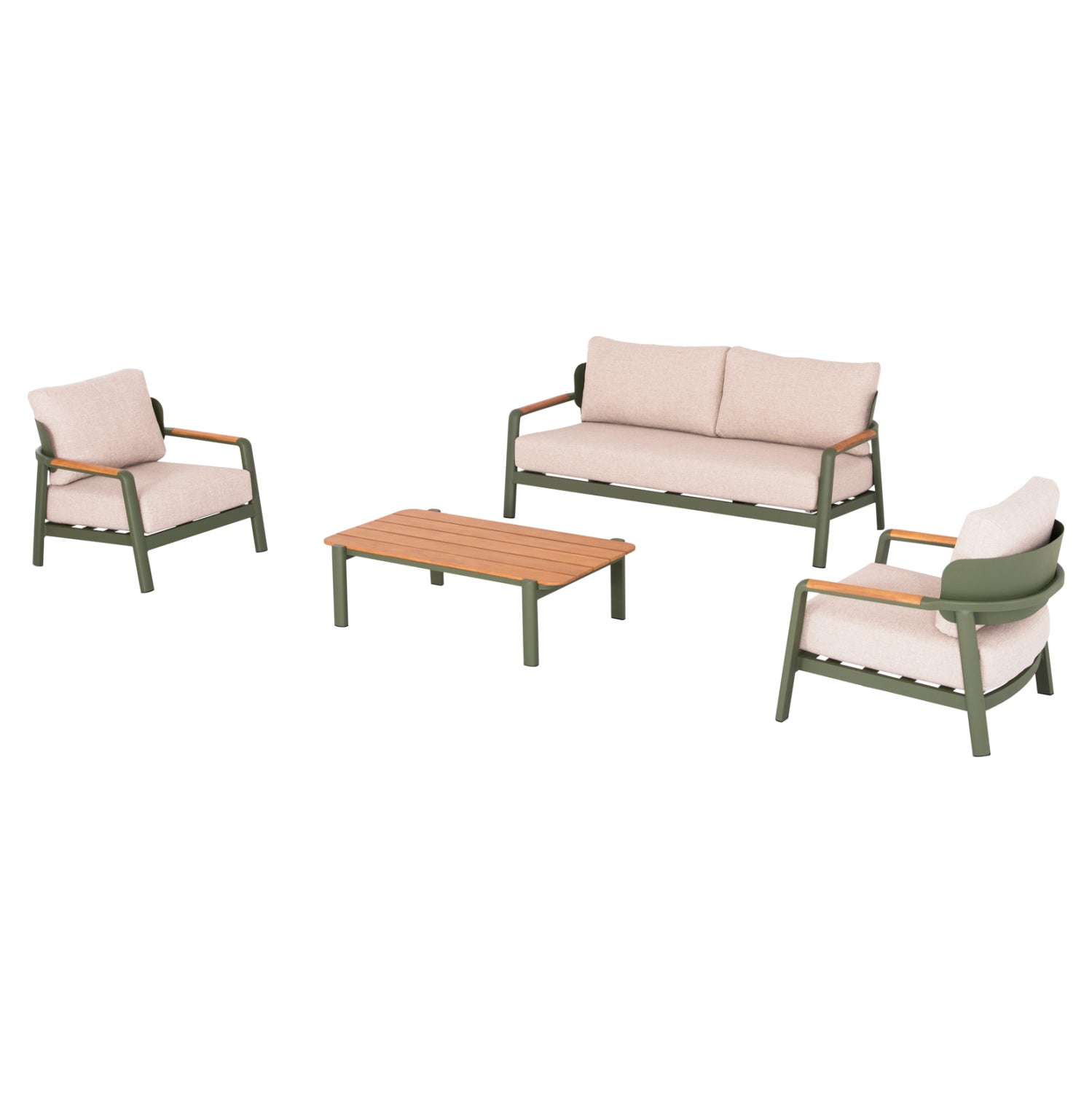 OUTDOOR LOUNGE SET 4PCS ELARA HM6195.06 GREEN ALUMINUM-BEIGE OLEFIN-TEAK WOOD