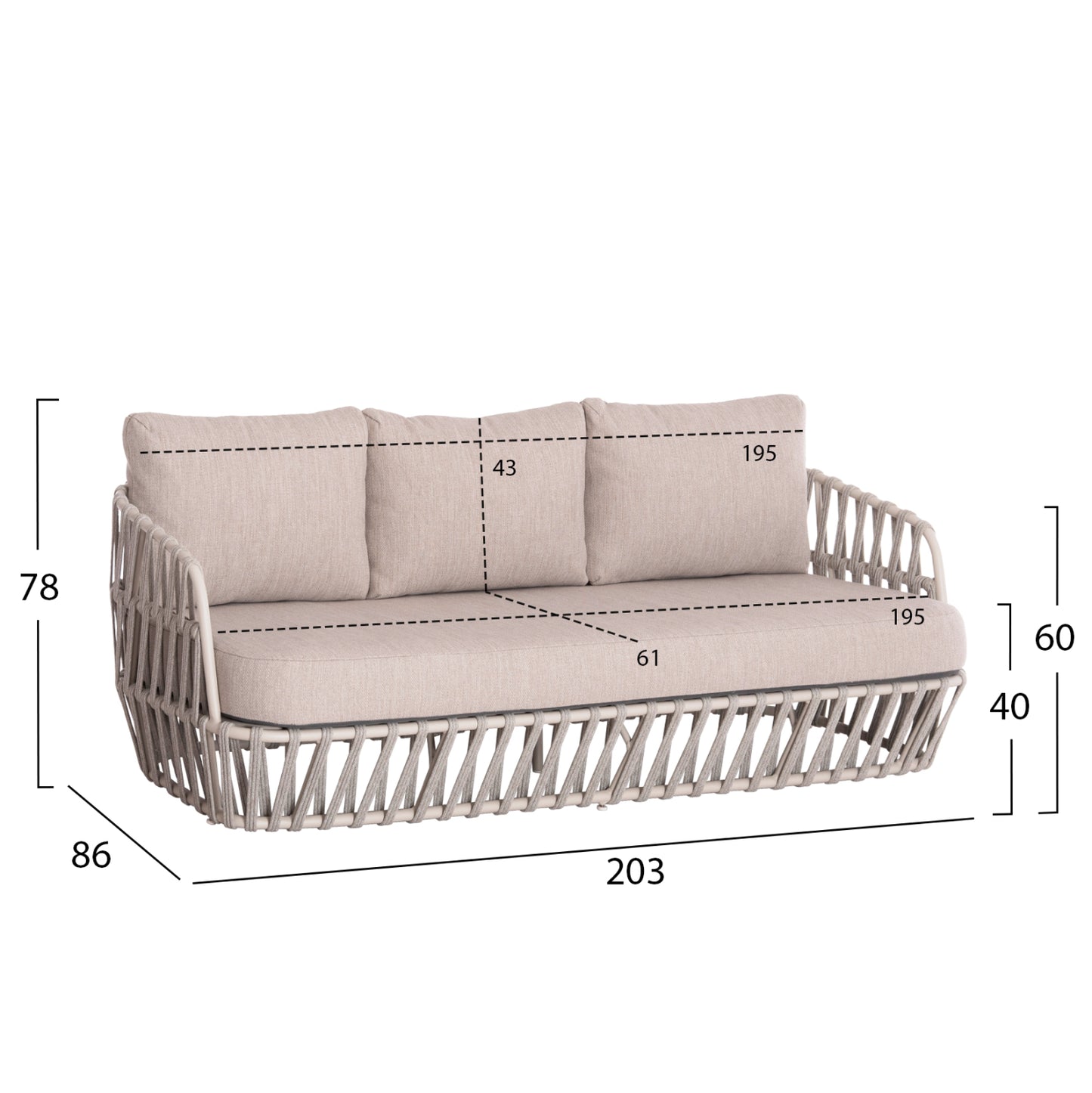 OUTDOOR LOUNGE SET 4PCS SABO HM6208.02 CREAM WHITE ALUMINUM-BEIGE P.E.ROPE & OLEFIN FABRIC-TEAK WOOD IN NATURAL