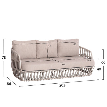 OUTDOOR LOUNGE SET 4PCS SABO HM6208.02 CREAM WHITE ALUMINUM-BEIGE P.E.ROPE & OLEFIN FABRIC-TEAK WOOD IN NATURAL