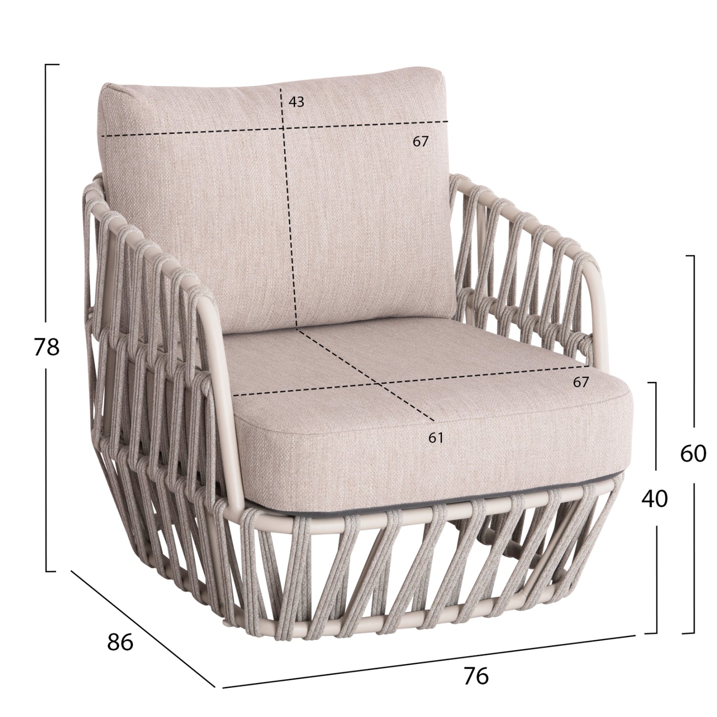 OUTDOOR LOUNGE SET 4PCS SABO HM6208.02 CREAM WHITE ALUMINUM-BEIGE P.E.ROPE & OLEFIN FABRIC-TEAK WOOD IN NATURAL