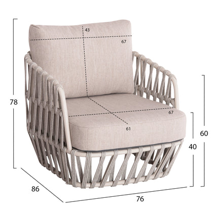 OUTDOOR LOUNGE SET 4PCS SABO HM6208.02 CREAM WHITE ALUMINUM-BEIGE P.E.ROPE & OLEFIN FABRIC-TEAK WOOD IN NATURAL