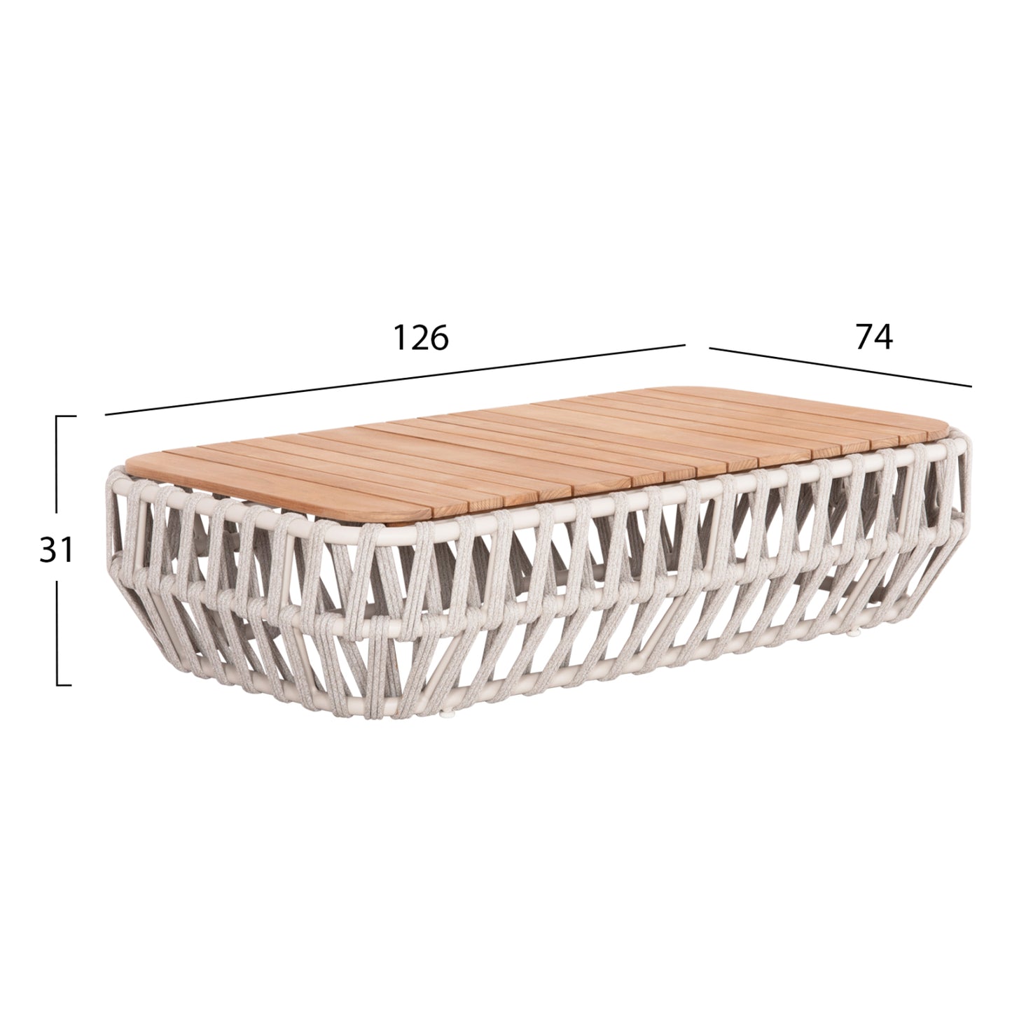 OUTDOOR LOUNGE SET 4PCS SABO HM6208.02 CREAM WHITE ALUMINUM-BEIGE P.E.ROPE & OLEFIN FABRIC-TEAK WOOD IN NATURAL