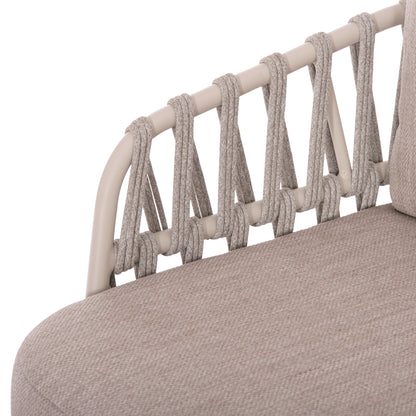 OUTDOOR LOUNGE SET 4PCS SABO HM6208.02 CREAM WHITE ALUMINUM-BEIGE P.E.ROPE & OLEFIN FABRIC-TEAK WOOD IN NATURAL
