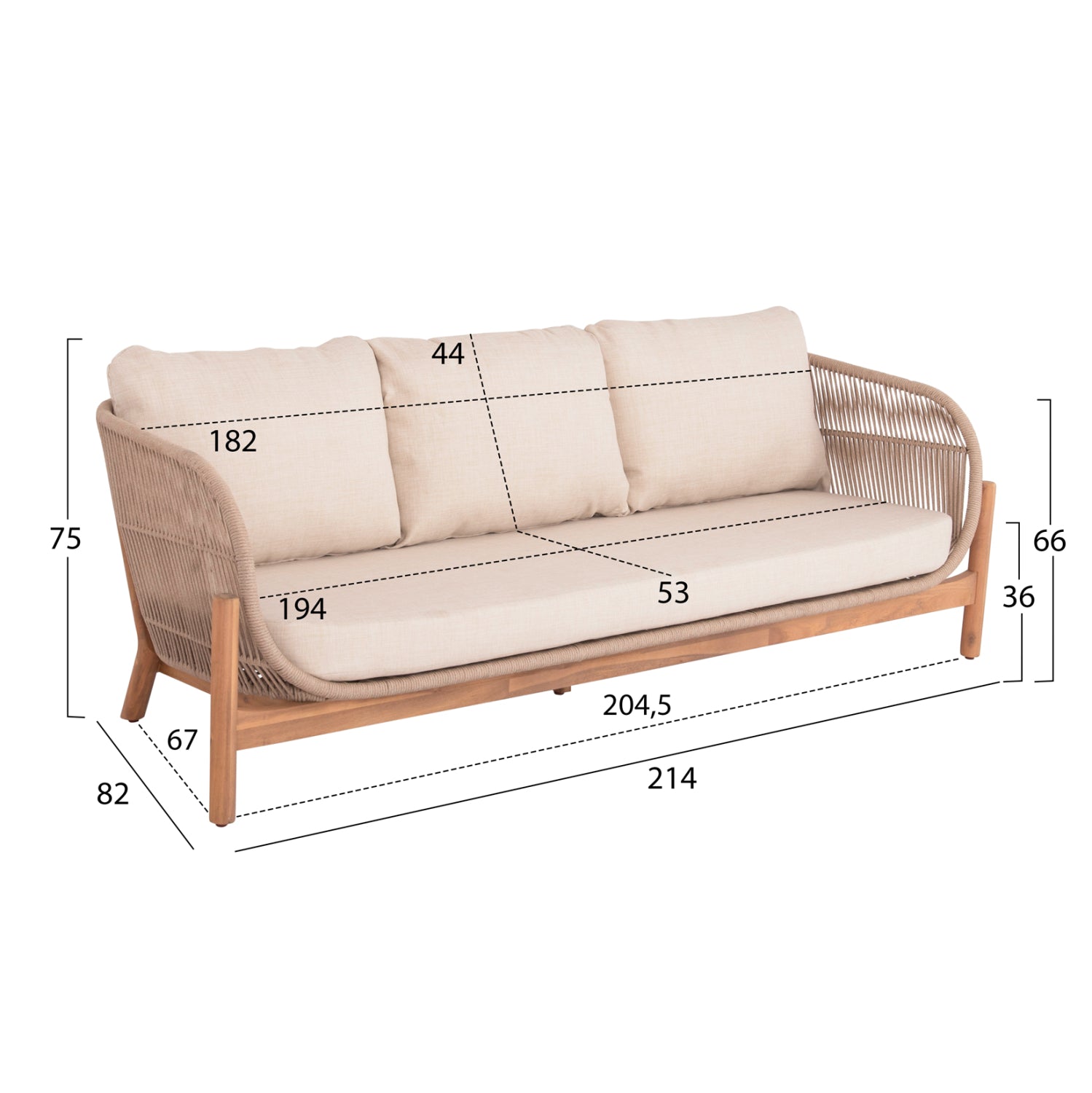 OUTDOOR LOUNGE SET 4PCS SANJI HM6219 ACACIA WOOD-ALUMINUM FRAME-ROPE