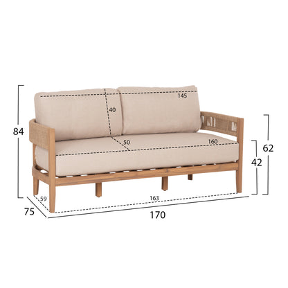 OUTDOOR LOUNGE SET 4PCS SOLACE HM6261 ACACIA WOOD--ROPE--ECRU FABRIC