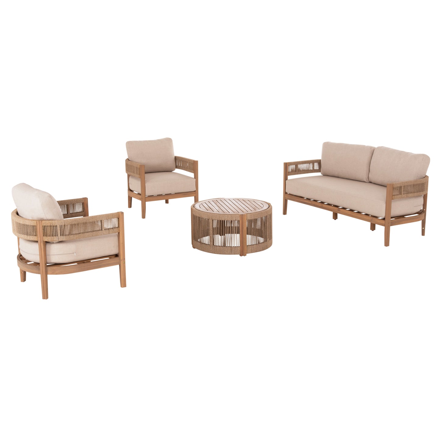 OUTDOOR LOUNGE SET 4PCS SOLACE HM6261 ACACIA WOOD--ROPE--ECRU FABRIC