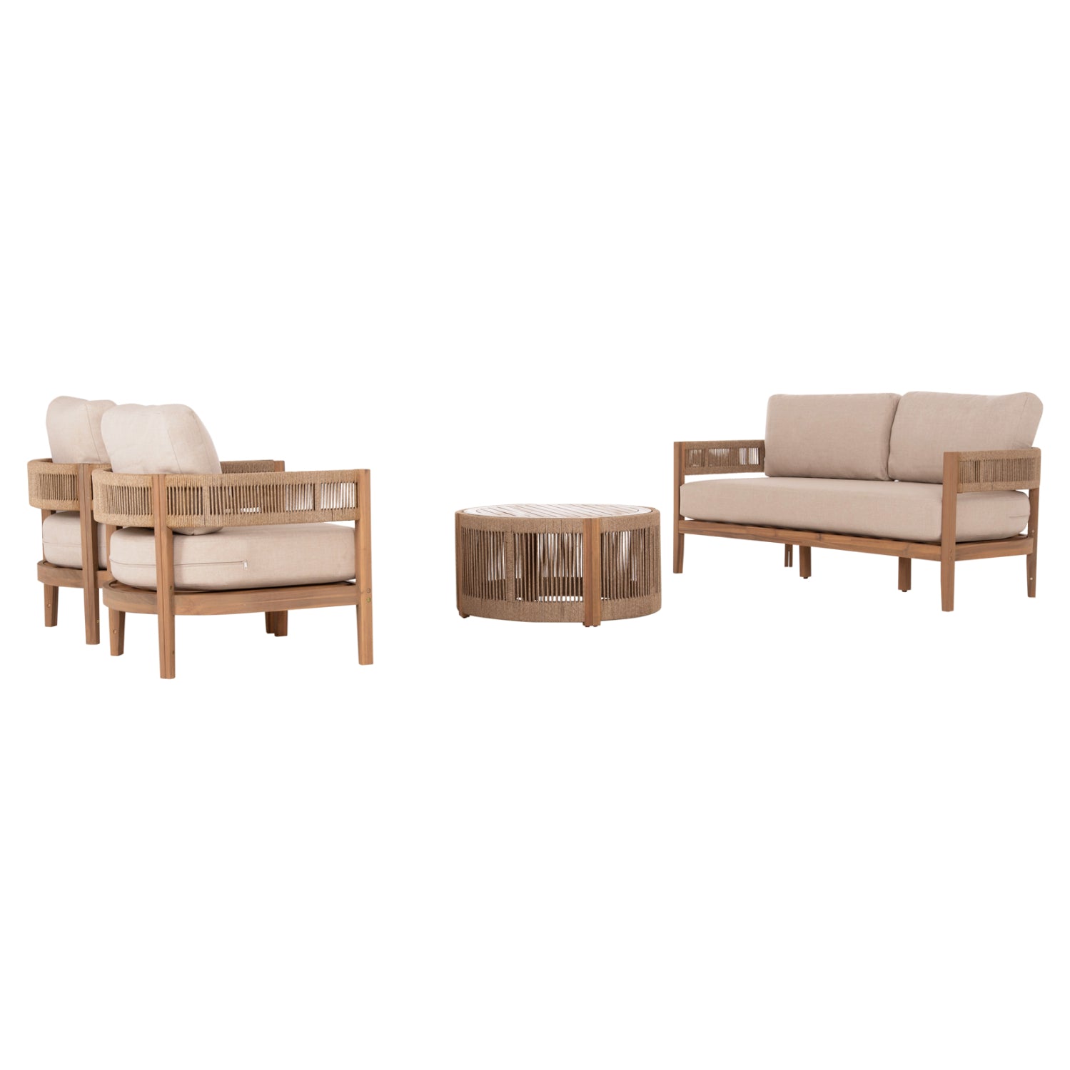 OUTDOOR LOUNGE SET 4PCS SOLACE HM6261 ACACIA WOOD--ROPE--ECRU FABRIC
