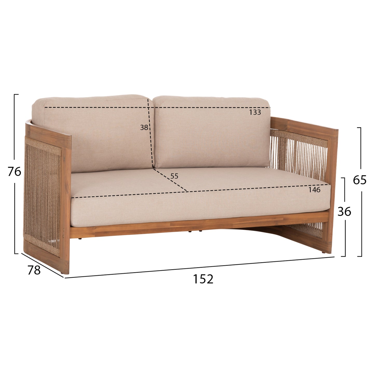 OUTDOOR LOUNGE SET 4PCS ODYSSEY HM6264 ACACIA WOOD-ROPE-BEIGE FABRIC