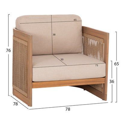 OUTDOOR LOUNGE SET 4PCS ODYSSEY HM6264 ACACIA WOOD-ROPE-BEIGE FABRIC