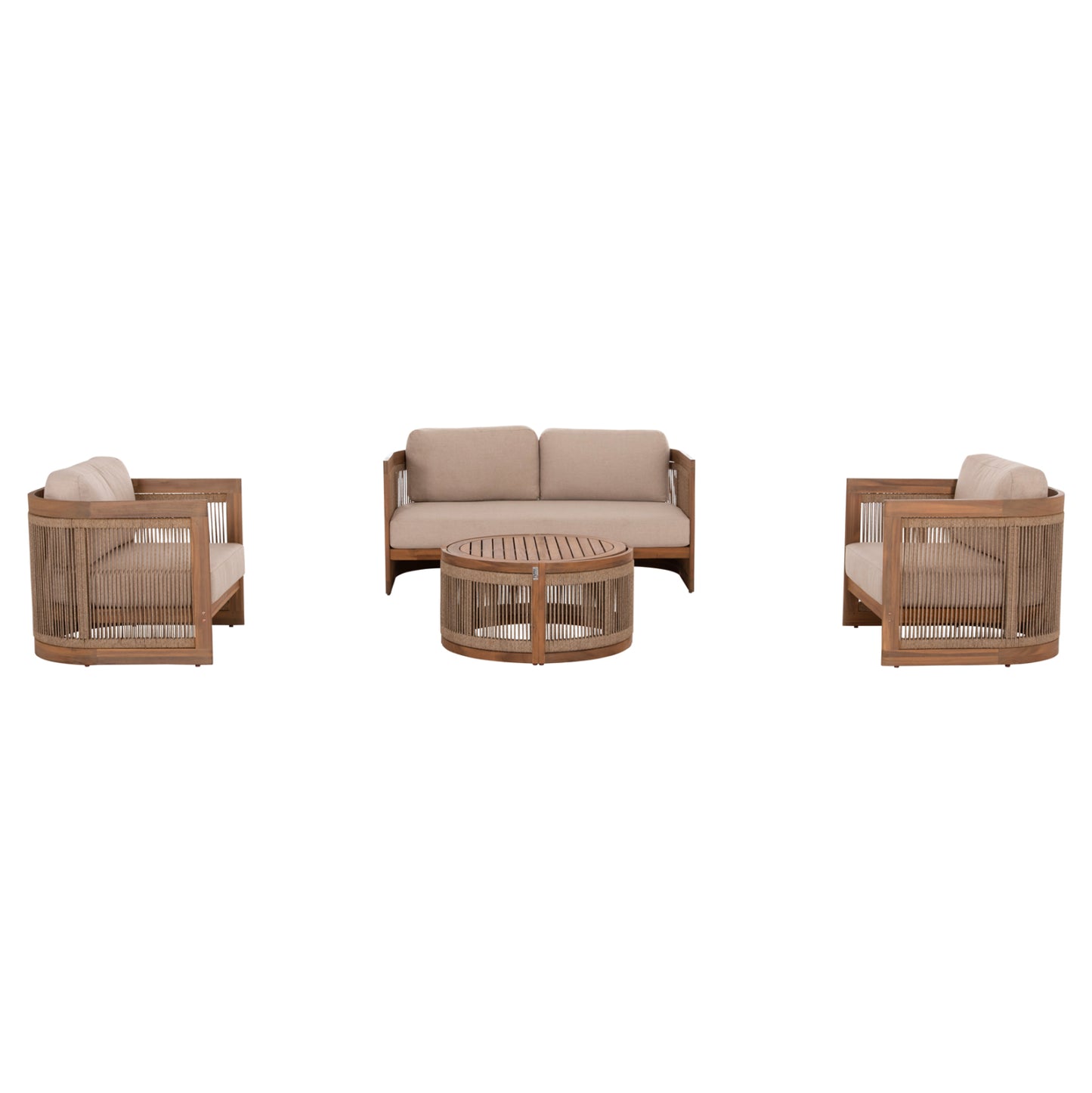 OUTDOOR LOUNGE SET 4PCS ODYSSEY HM6264 ACACIA WOOD-ROPE-BEIGE FABRIC