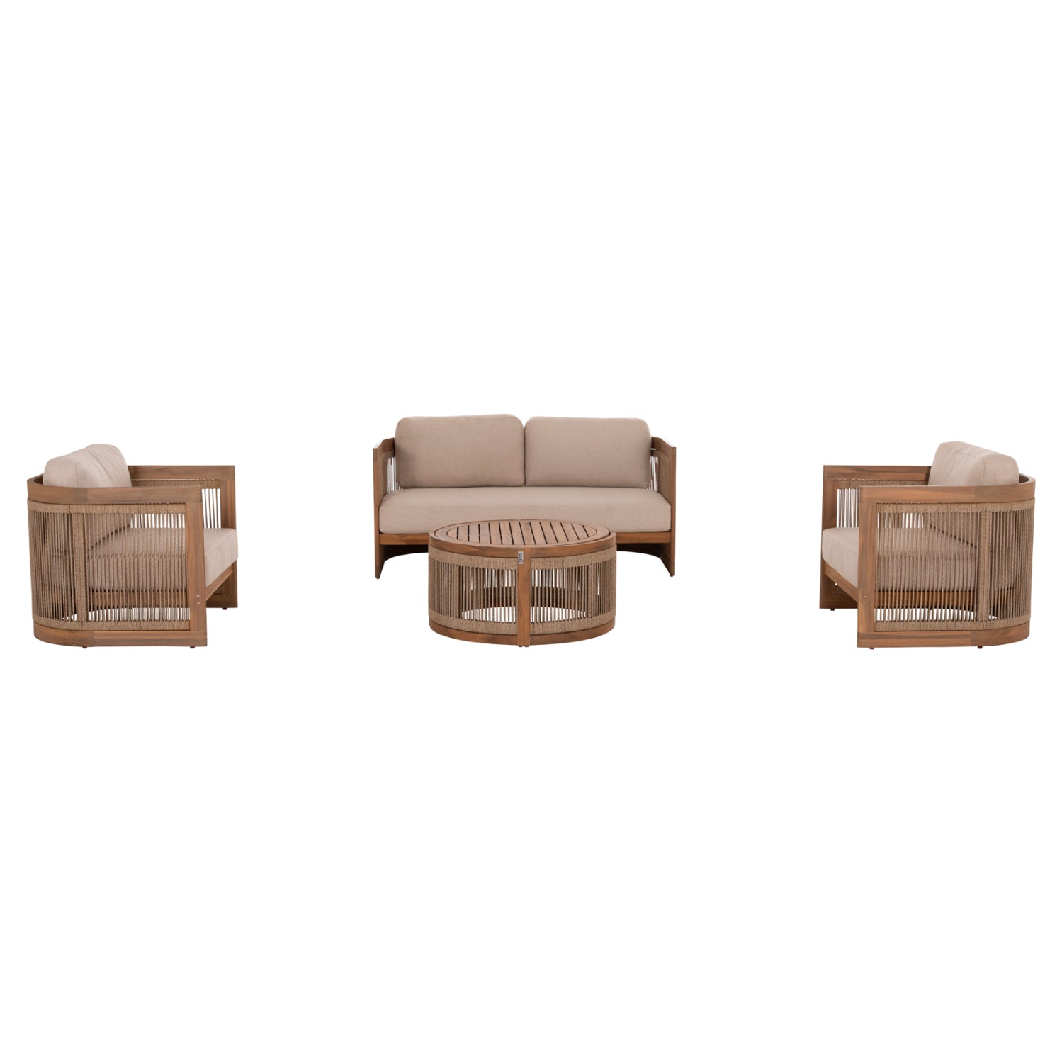 OUTDOOR LOUNGE SET 4PCS ODYSSEY HM6264 ACACIA WOOD-ROPE-BEIGE FABRIC