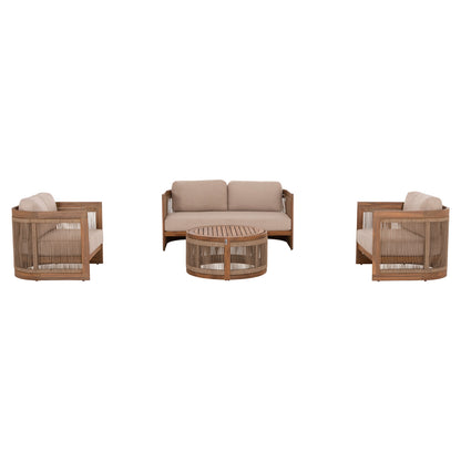 OUTDOOR LOUNGE SET 4PCS ODYSSEY HM6264 ACACIA WOOD-ROPE-BEIGE FABRIC