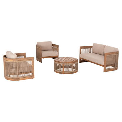 OUTDOOR LOUNGE SET 4PCS ODYSSEY HM6264 ACACIA WOOD-ROPE-BEIGE FABRIC