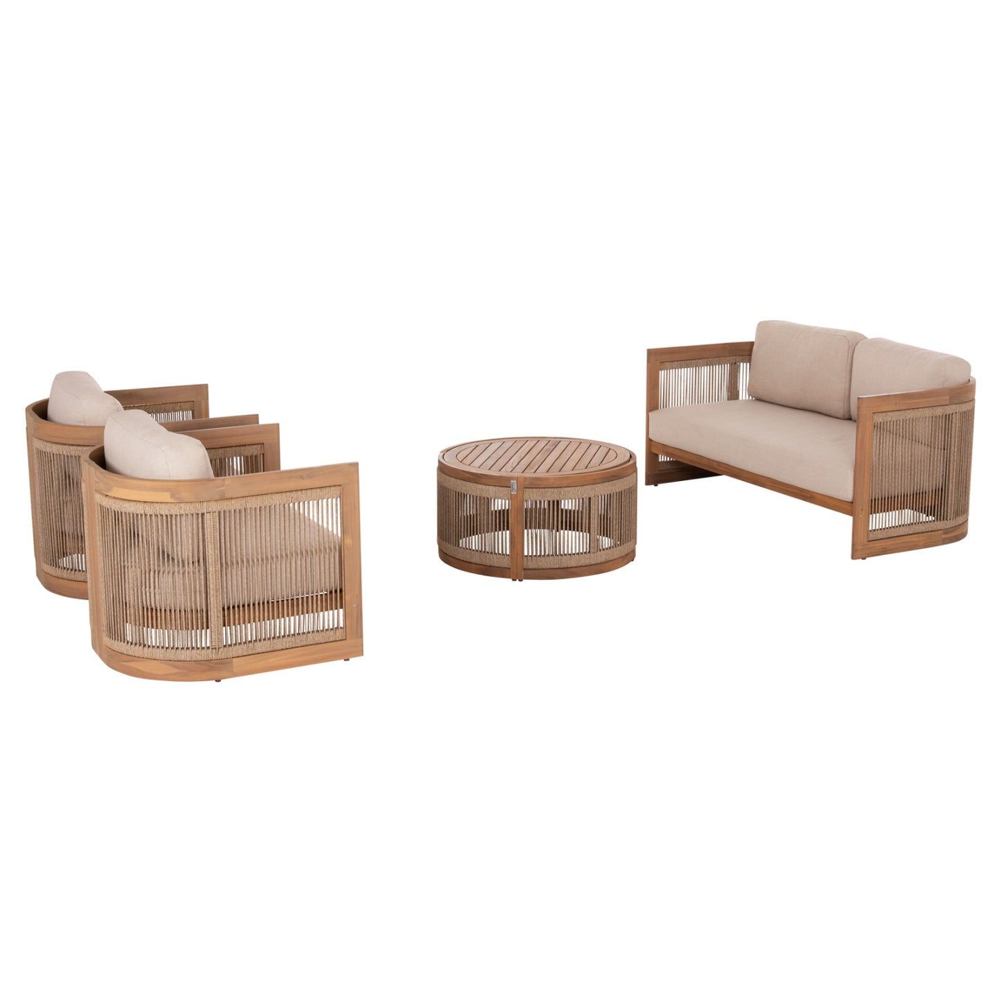 OUTDOOR LOUNGE SET 4PCS ODYSSEY HM6264 ACACIA WOOD-ROPE-BEIGE FABRIC