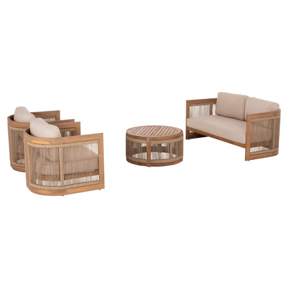 OUTDOOR LOUNGE SET 4PCS ODYSSEY HM6264 ACACIA WOOD-ROPE-BEIGE FABRIC