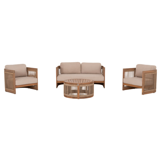 OUTDOOR LOUNGE SET 4PCS ODYSSEY HM6264 ACACIA WOOD-ROPE-BEIGE FABRIC