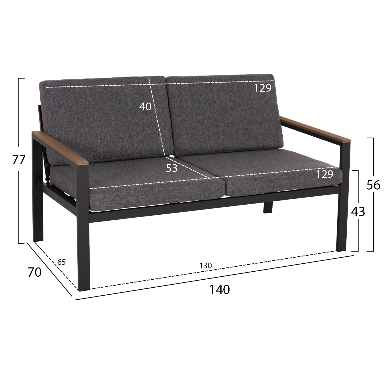 OUTDOOR LOUNGE SET 4PCS SAFIN HM6278.03 ALUMINUM & OLEFIN FABRIC IN DARK GREY--POLYWOOD