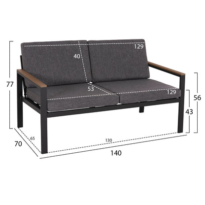OUTDOOR LOUNGE SET 4PCS SAFIN HM6278.03 ALUMINUM & OLEFIN FABRIC IN DARK GREY--POLYWOOD