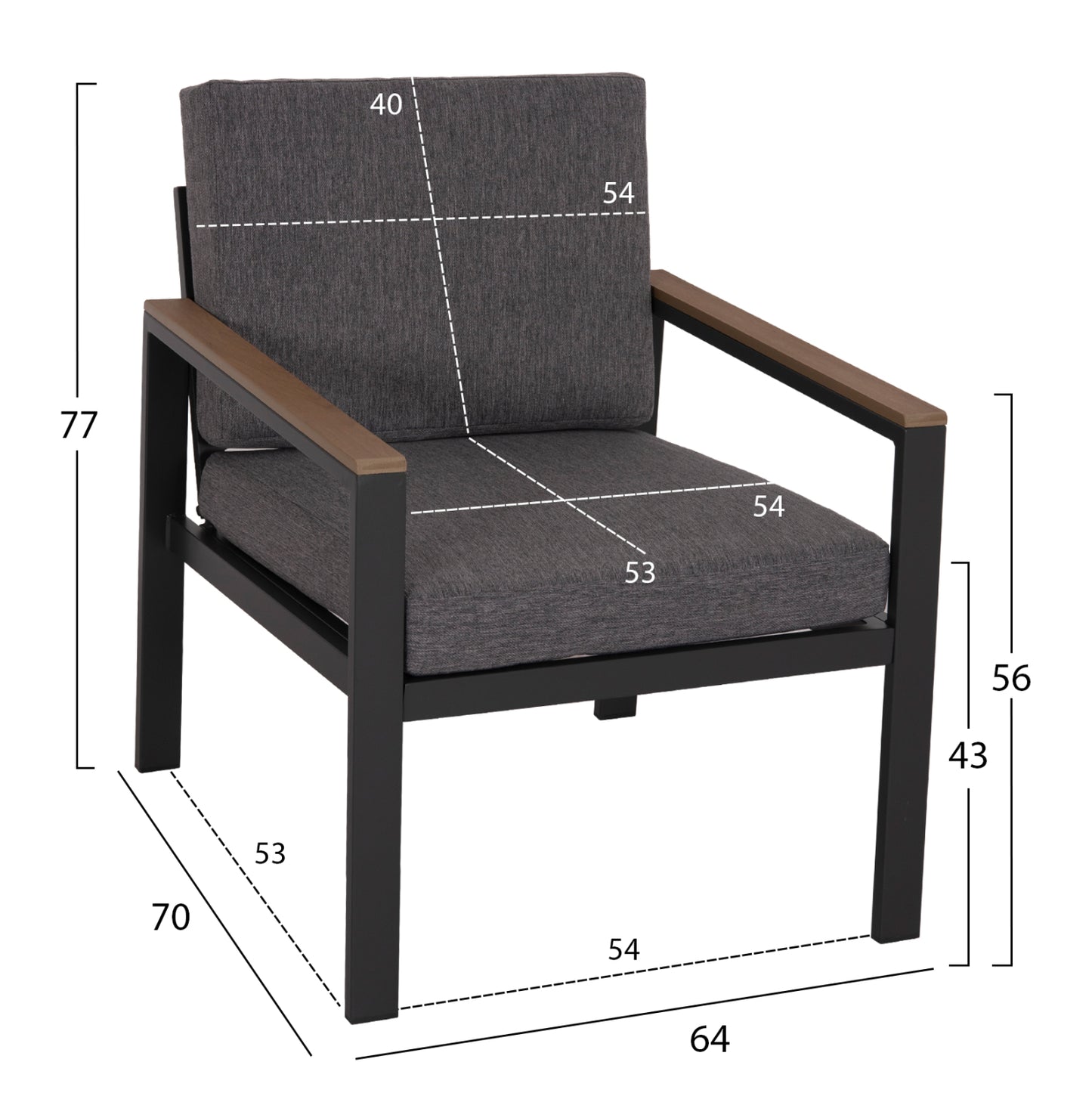 OUTDOOR LOUNGE SET 4PCS SAFIN HM6278.03 ALUMINUM & OLEFIN FABRIC IN DARK GREY--POLYWOOD