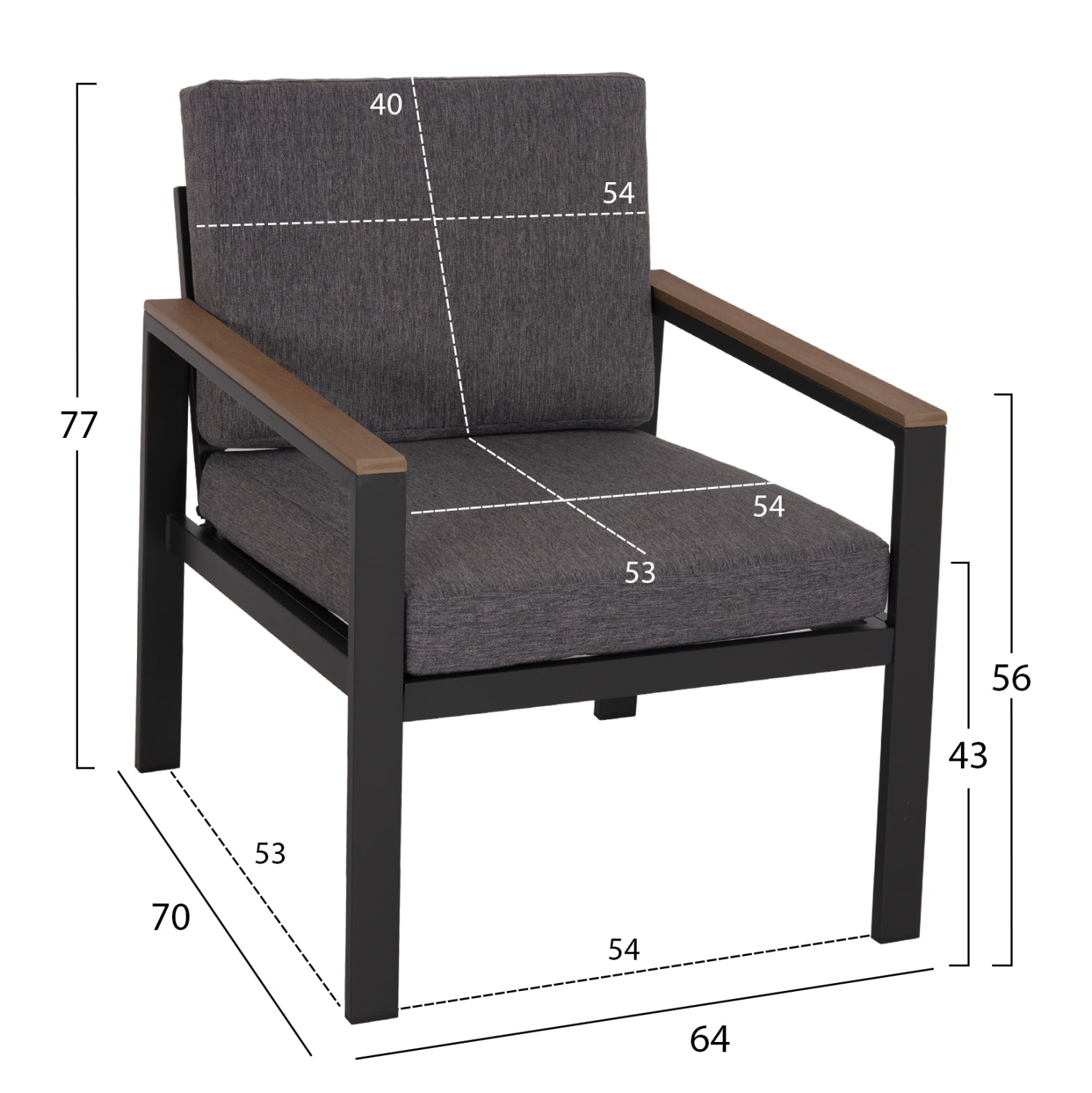 OUTDOOR LOUNGE SET 4PCS SAFIN HM6278.03 ALUMINUM & OLEFIN FABRIC IN DARK GREY--POLYWOOD