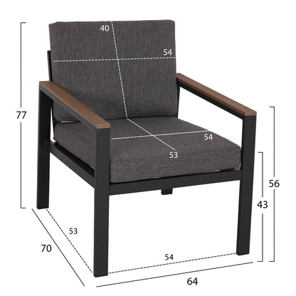 OUTDOOR LOUNGE SET 4PCS SAFIN HM6278.03 ALUMINUM & OLEFIN FABRIC IN DARK GREY--POLYWOOD